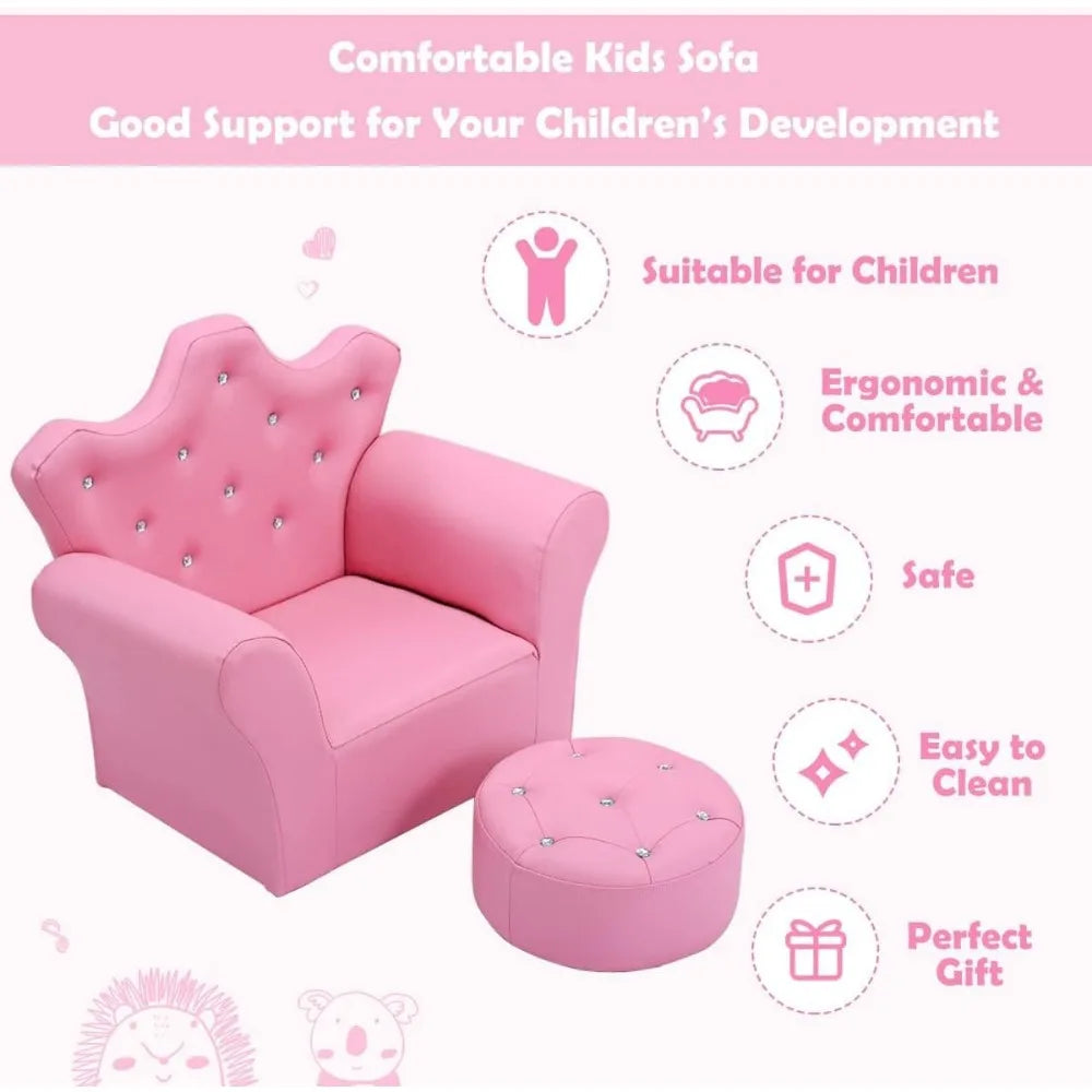 Upholstered children's chair with ottoman