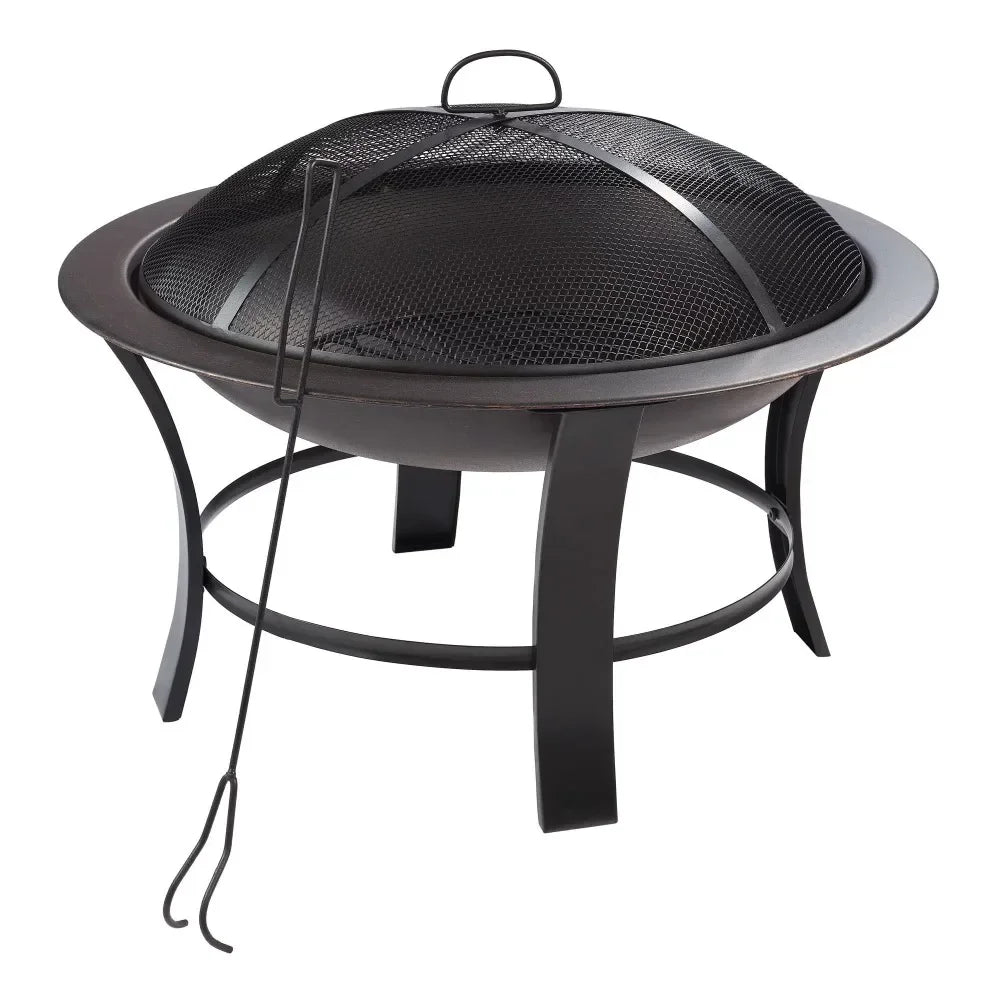 28-Inch Round Fire Pit with Mesh Spark Guard