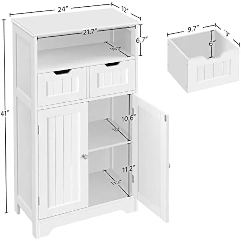 Wooden Storage Cabinet with 2 Drawers & Adjustable Shelf