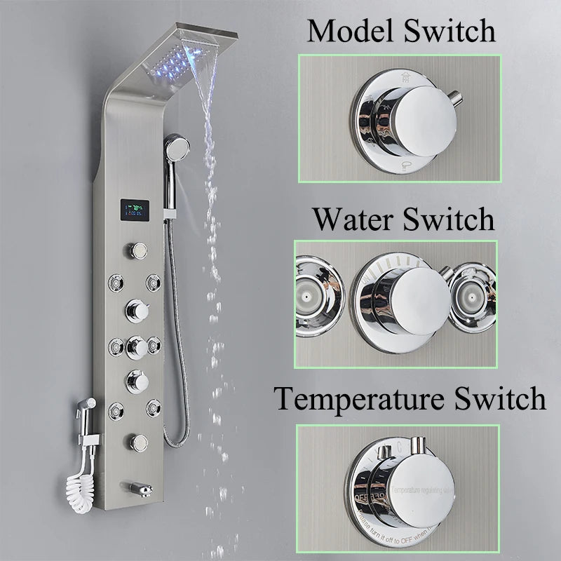 LED Shower Panel w / Digital Display & SPA Massage