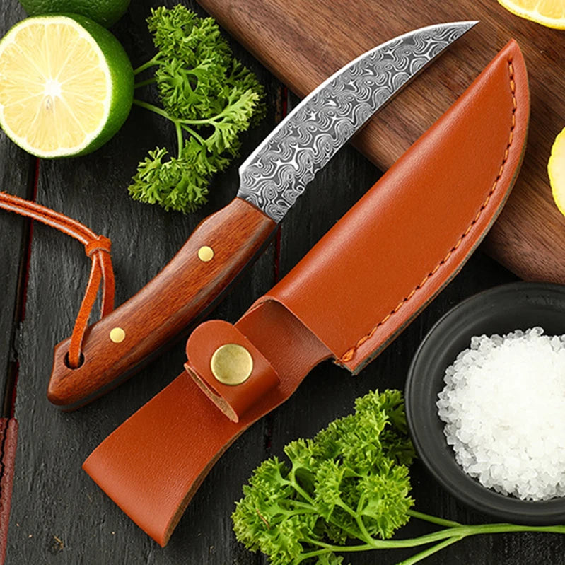 small wood handle meat knife With sheath