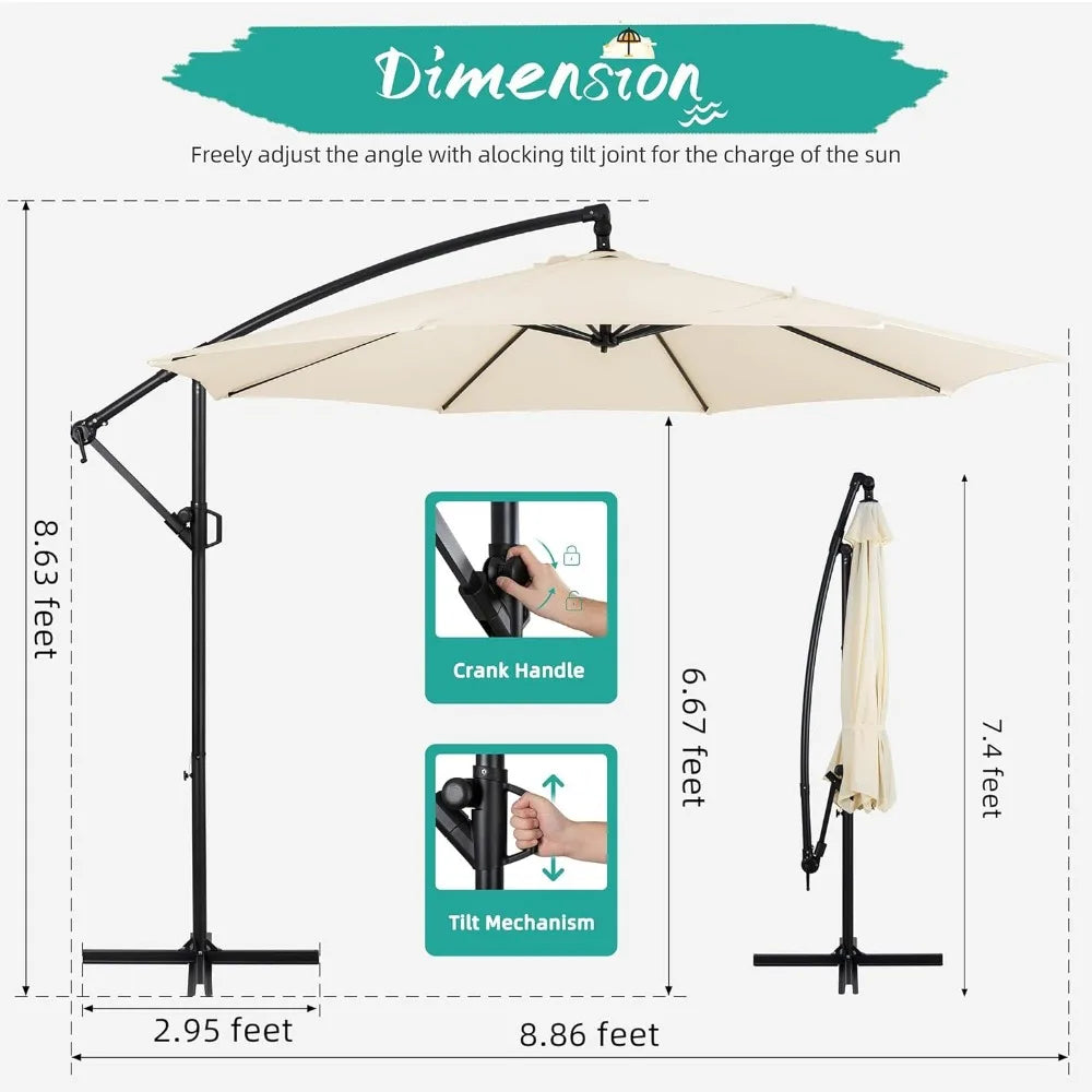 Cantilever Umbrella w/Easy Tilt Adjustment, Crank and Cross Base