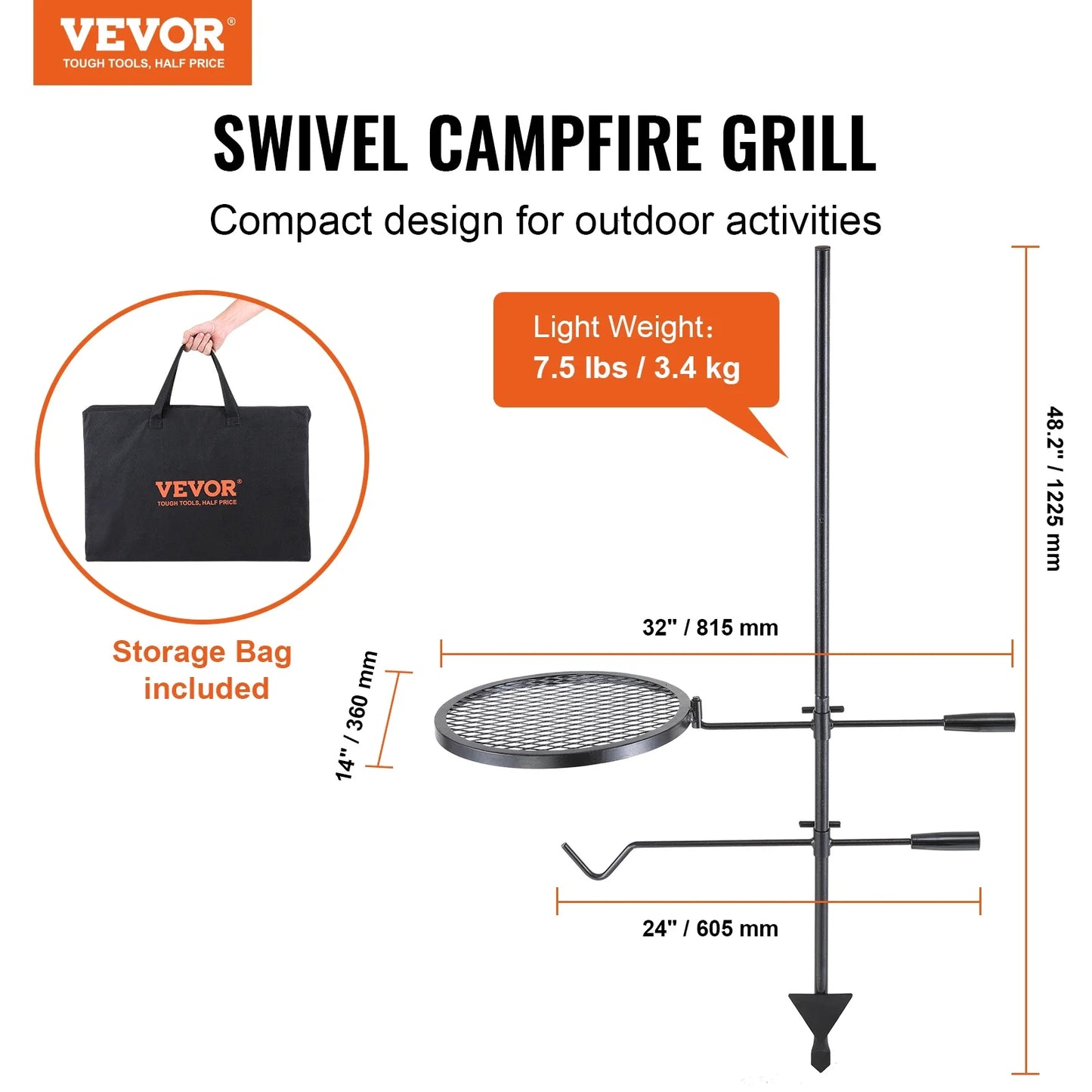 360° Adjustable Swivel Campfire Grill