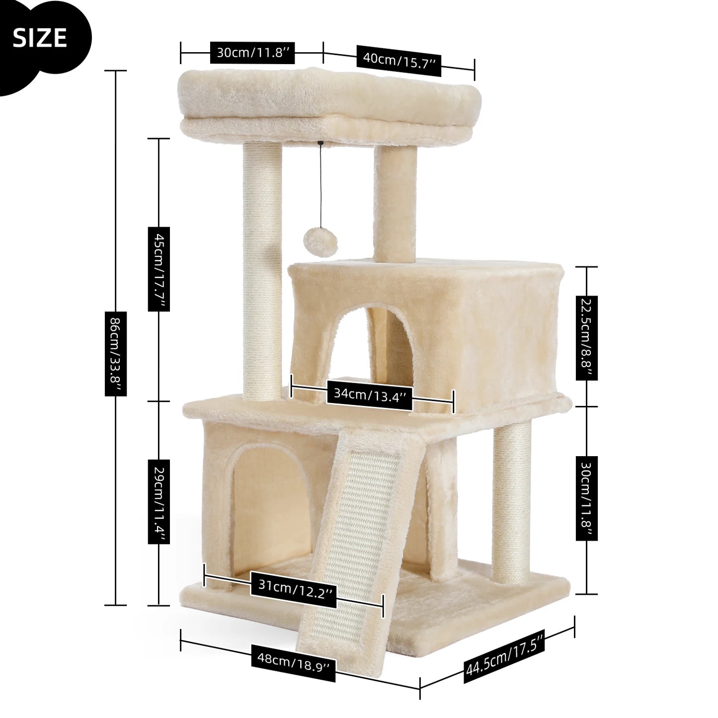 Wooden Cat Tower With Double Condo, with Spacious Perch