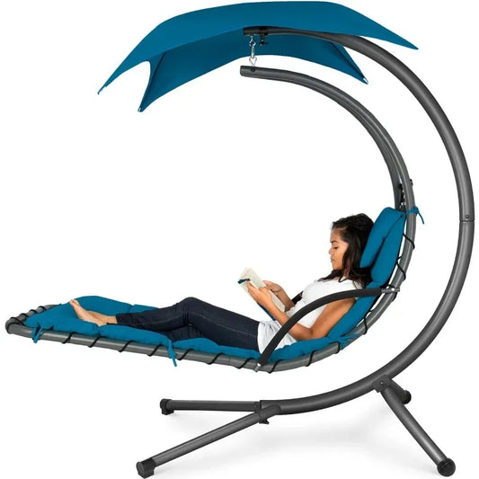 Steel Chaise Lounge Chair Swing w/Removable Canopy