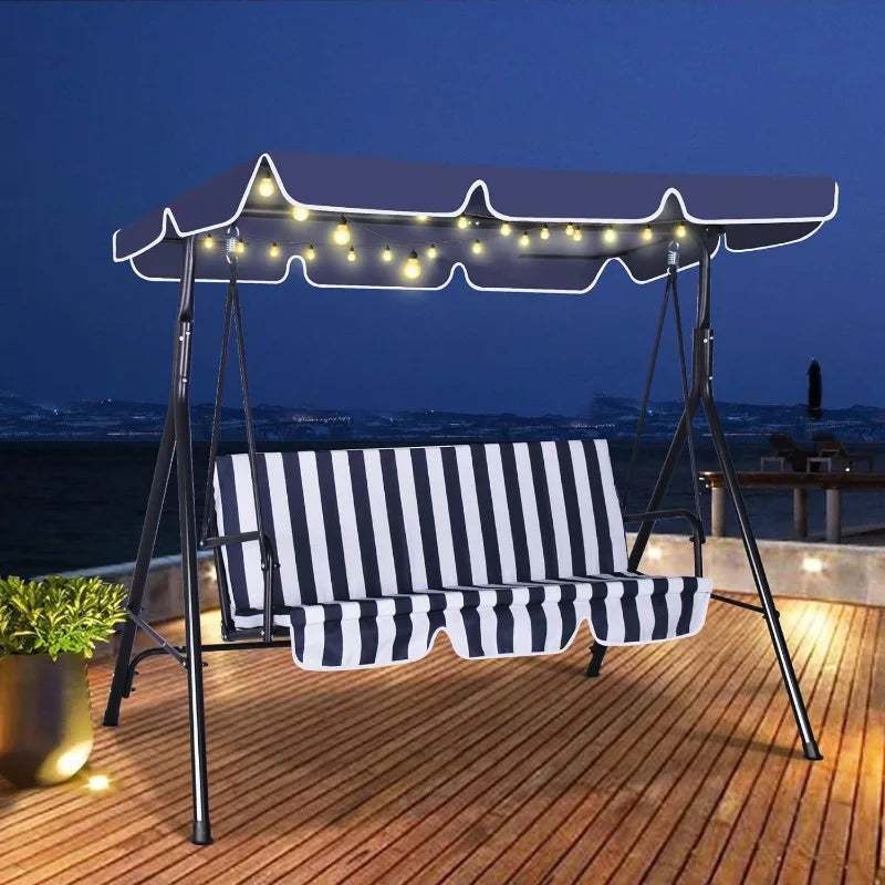 3-Seat, Outdoor Patio Swing with Adjustable Tilt Canopy