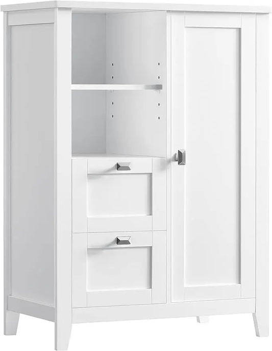 Freestanding wooden cabinet, with Open Compartment, 2 Drawers, Adjustable shelves