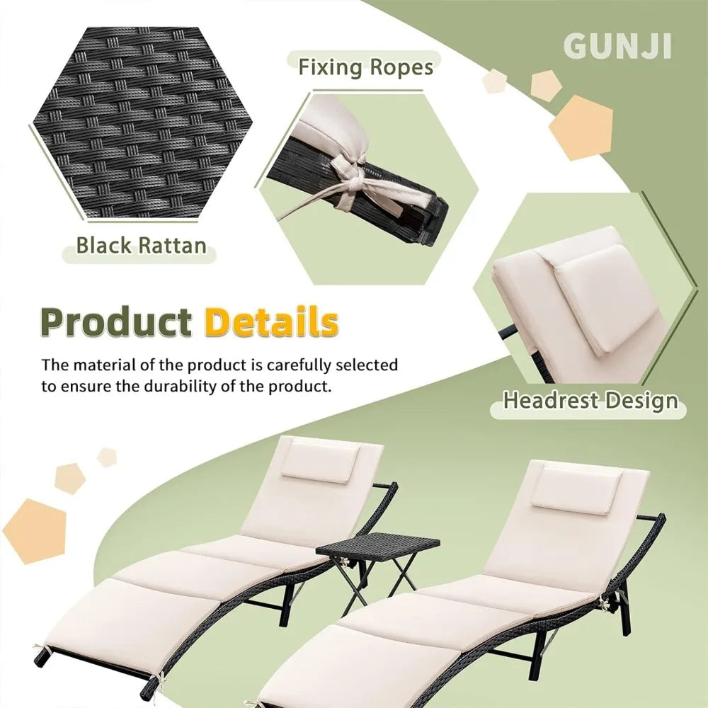Outdoor 3 Pieces Adjustable Chaise Lounge Chair set