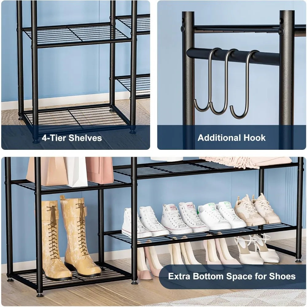 Portable Clothing Rack with Shelves