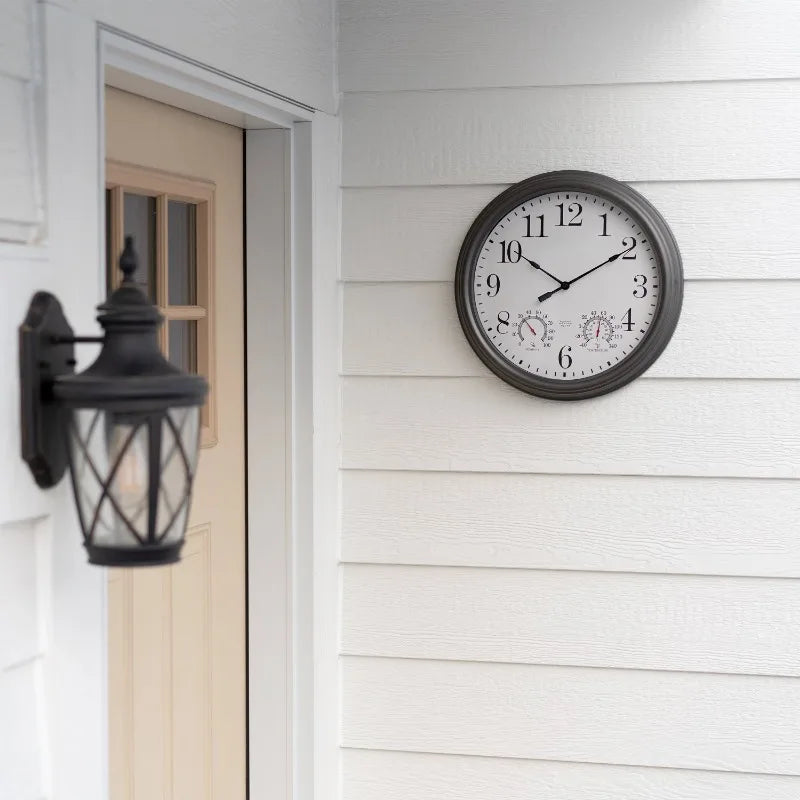 15.5" Indoor/Outdoor Gray Gunmetal Finish wall clock