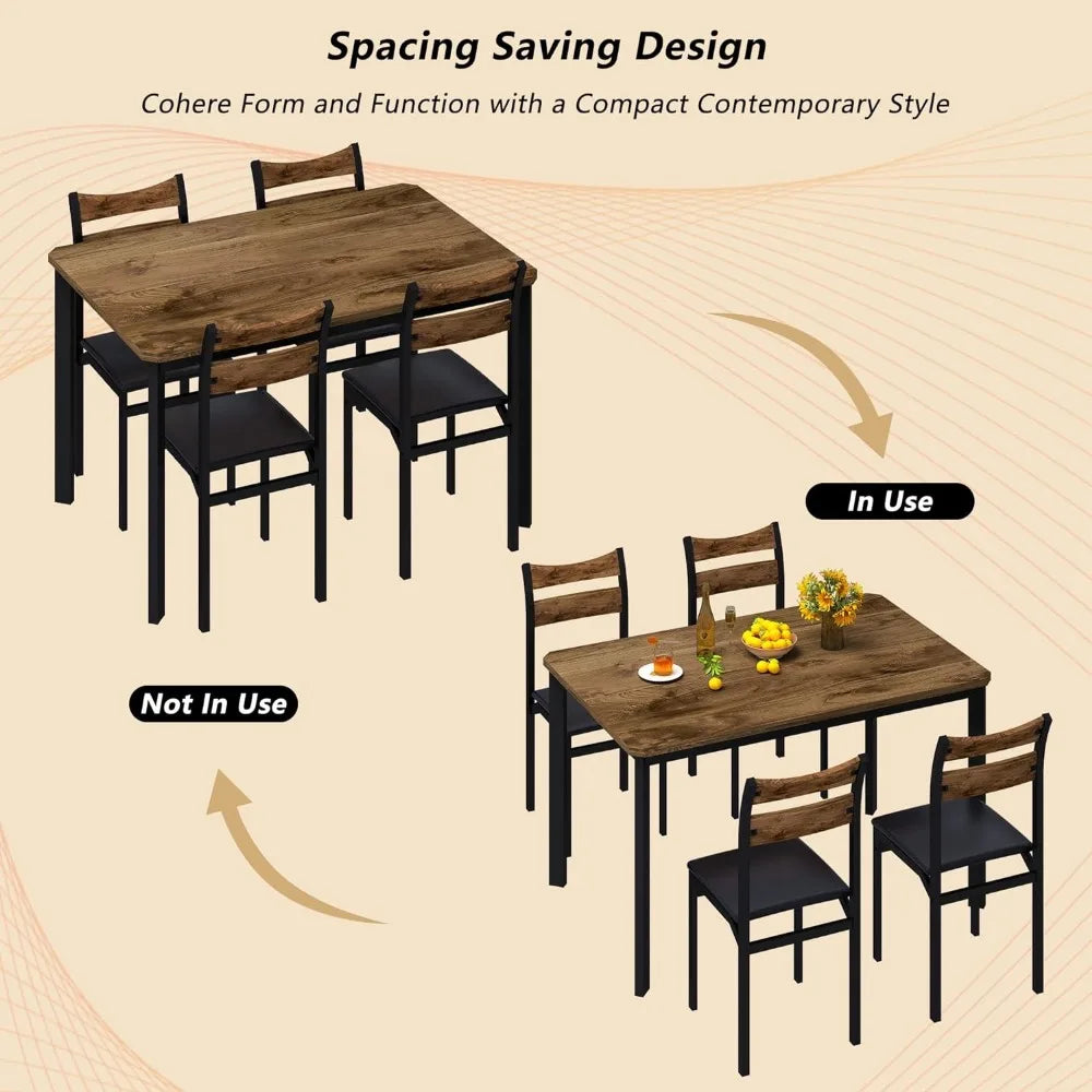Dining Table Set with 4 Upholstered Leather Chairs, 43.3"